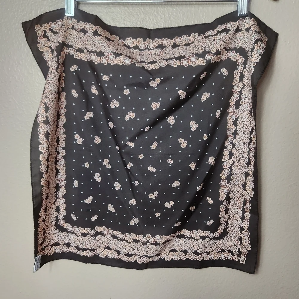 Scarves by Nasharr Vintage 70s Brown Floral 21